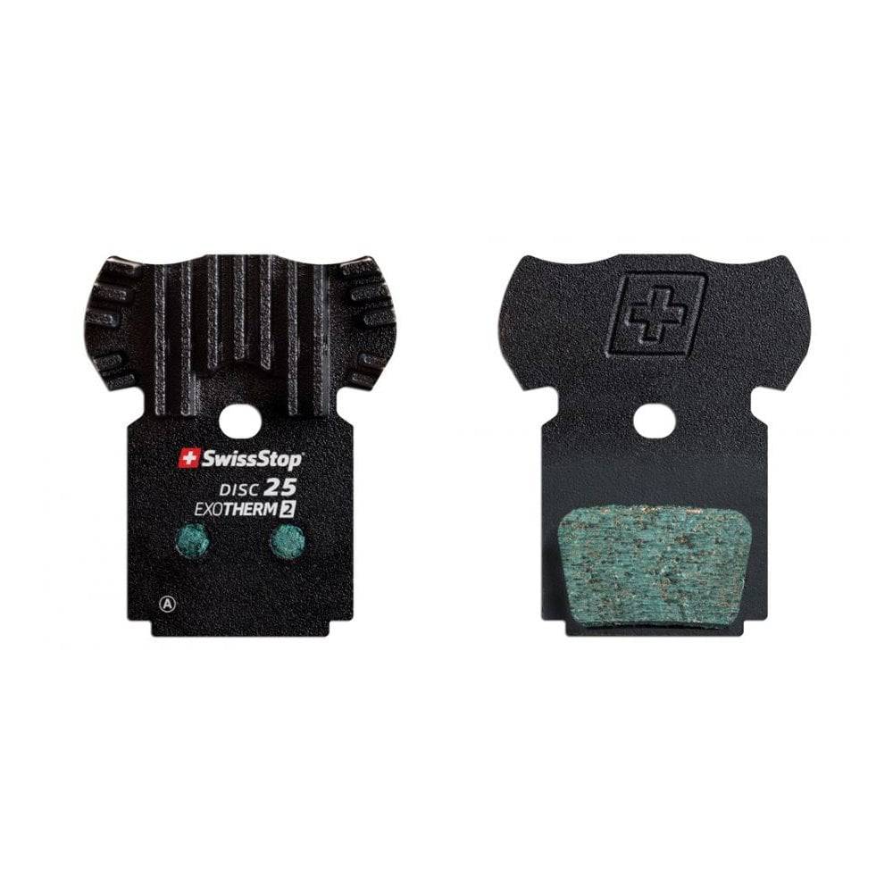 SwissStop Formula Black Exotherm 2 disc brake pads for high-performance bike braking components, shown in close-up view.