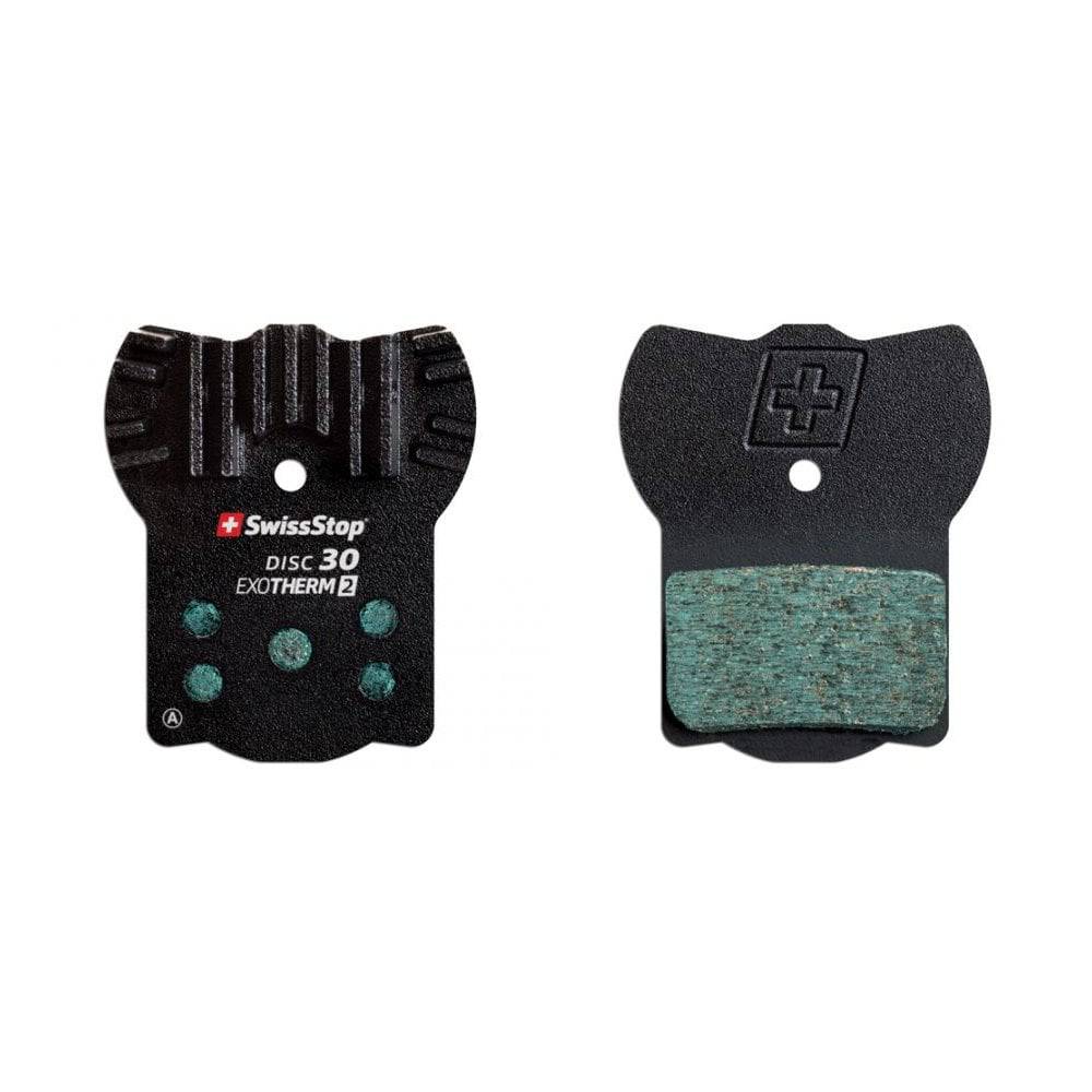 SwissStop EXOtherm 2 disc brake pads for Magura MT2,4,6,8 and Campagnolo EKAR bike components, shown in a close-up view.
