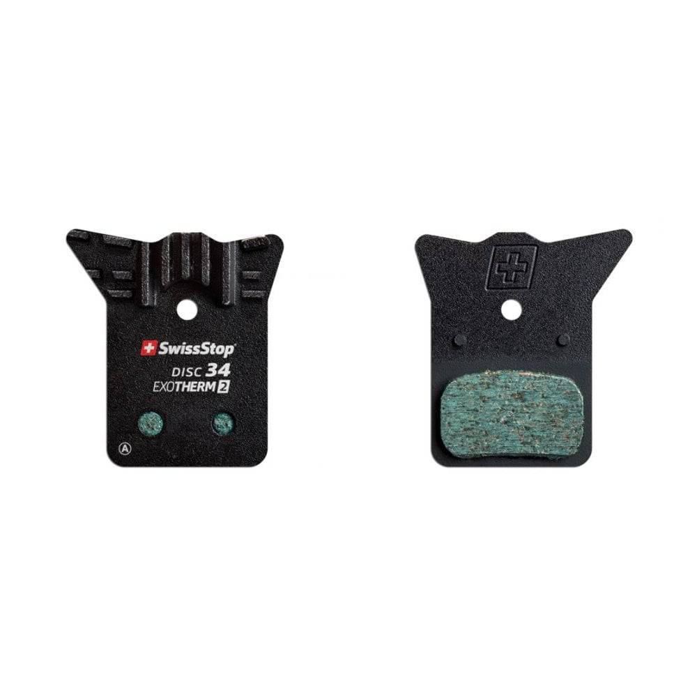 SwissStop Disc 34 brake pads for Shimano road bikes, compatible with Dura Ace, Ultegra, and 105 components, shown in the image.