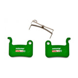 SwissStop Disc 16 Organic MTB brake pads for Shimano XTR XT SLX green disc brakes, component for mountain biking bikes.