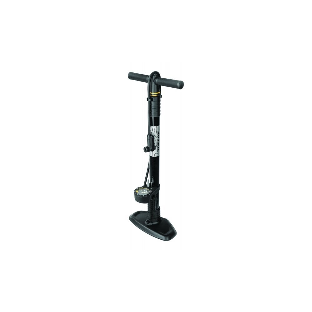 Topeak JoeBlow Mountain X bike pump with TwinHead DX5 valve and pressure gauge for mountain bike tires.