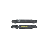 Topeak Hexus tyre levers in black and silver, durable bike tire removal tools for workshop use, shown in a close-up image.