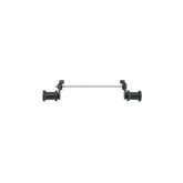 Topeak Journey Trailer QR hitch quick-release connector in black and silver for bike trailers, shown in a workshop setting