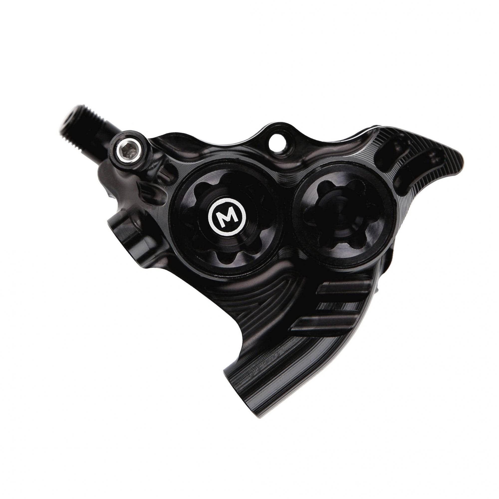 Hope RX4+ flatmount rear brake caliper for 160mm and 180mm rotors, bike component with mounting hardware.