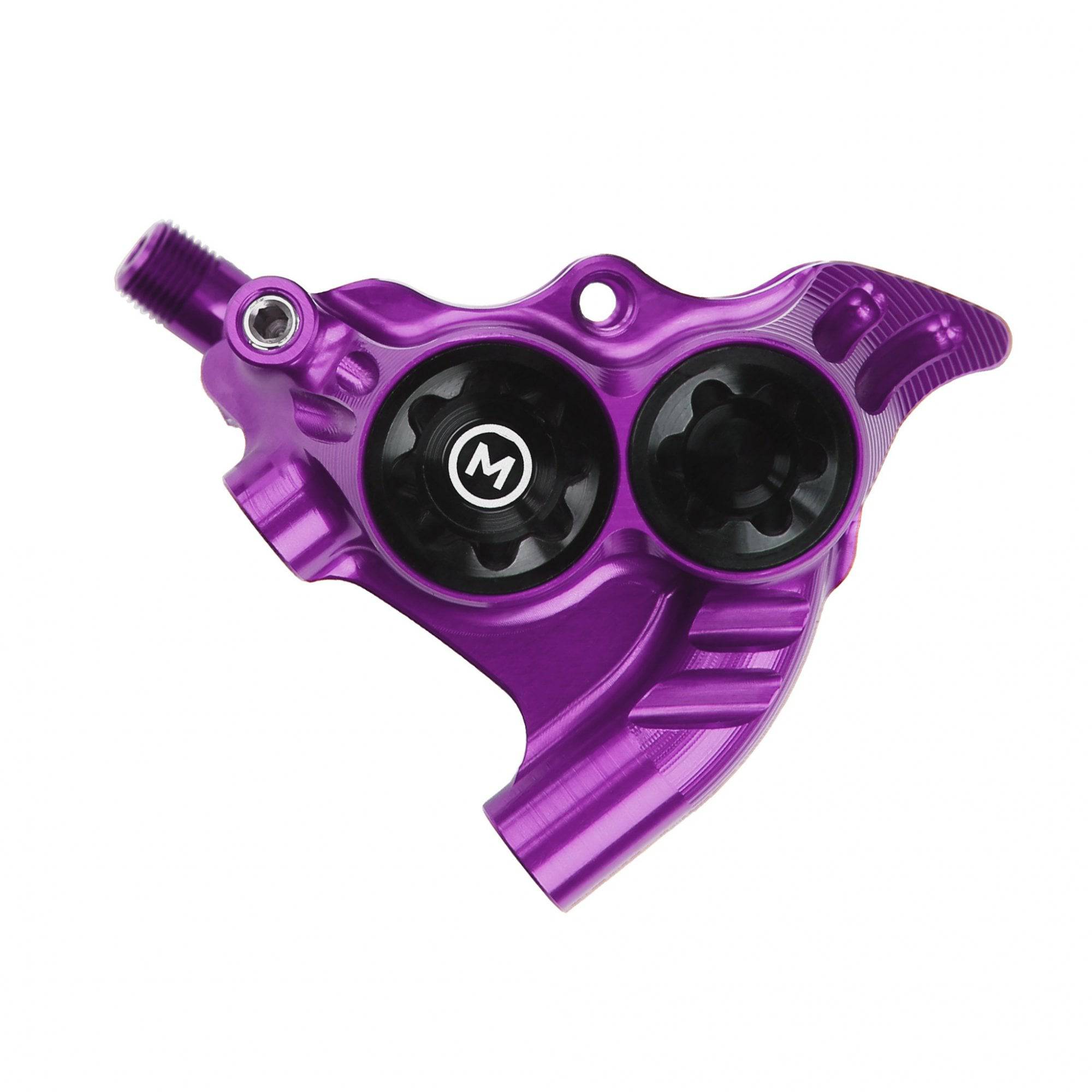 Hope RX4+ flatmount rear brake caliper for 160mm and 180mm rotors, bicycle disc brake component with mounting hardware.