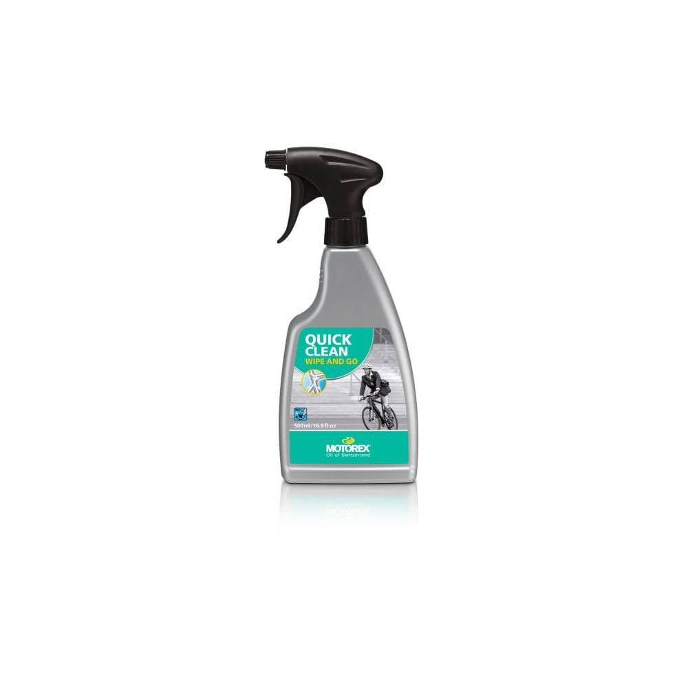 Motorex Quick Clean Silver/Green 500ml workshop cleaner for e-bikes and electronics, shown in a spray bottle.