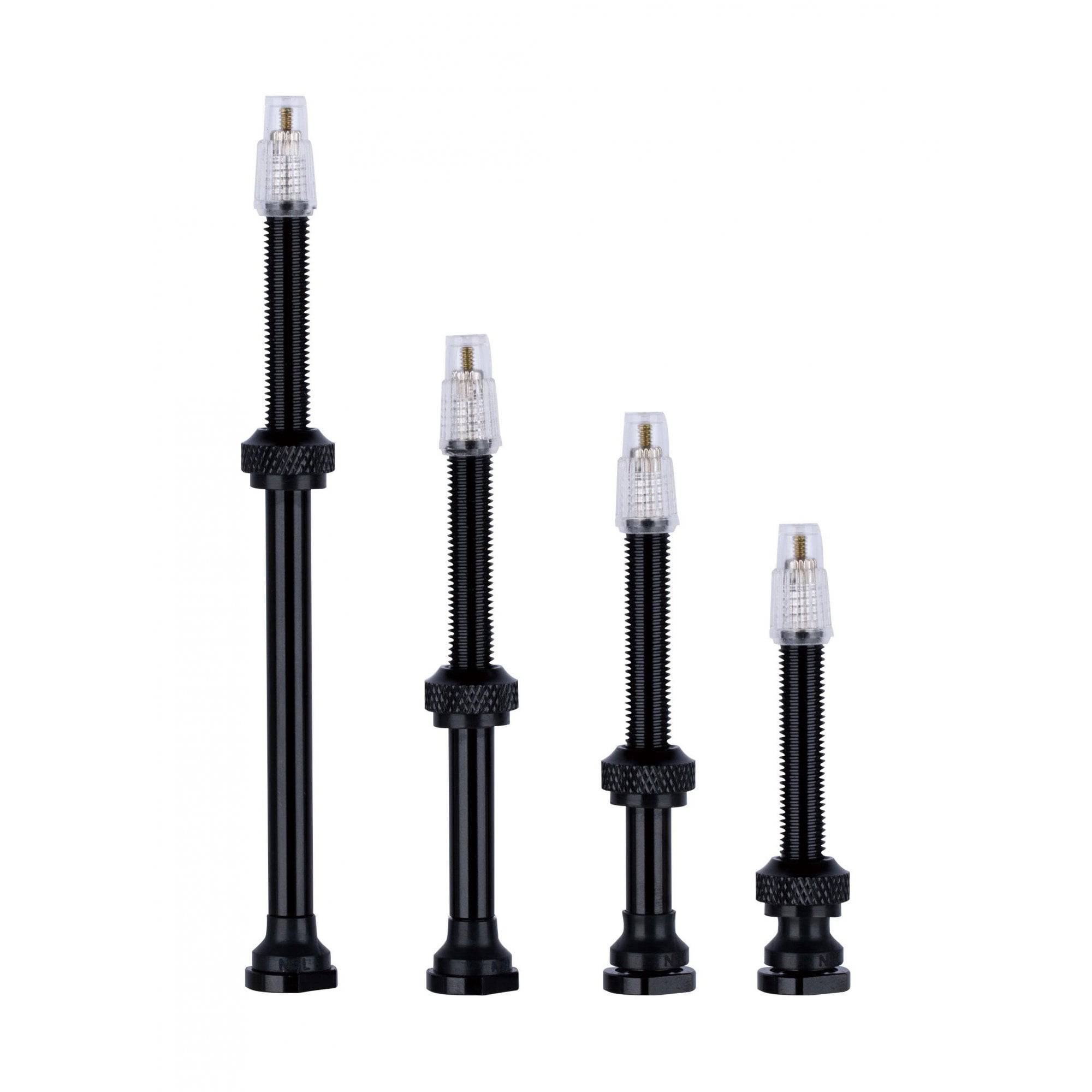 Vision tubeless valve in black for TLR carbon rims, designed for tubeless wheel setups on high-performance bicycles.