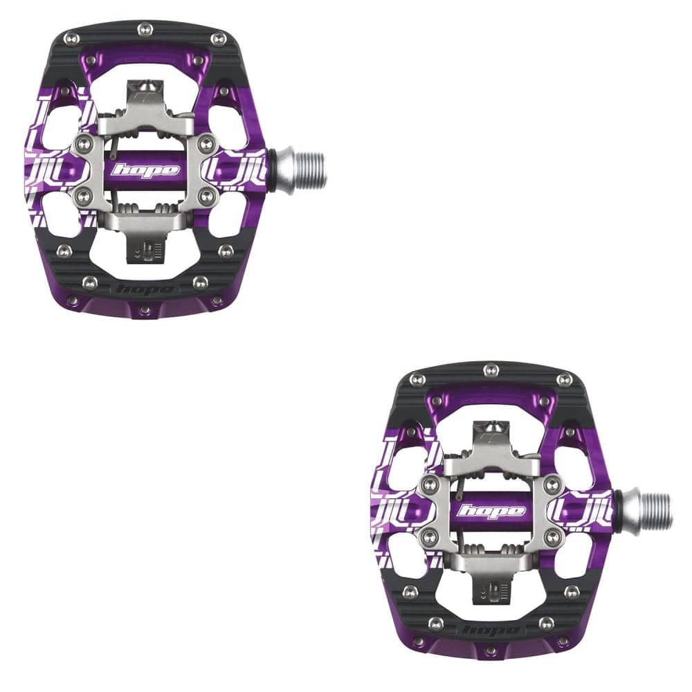 Hope Union gravity clipless cycling pedals pair, black alloy components with secure clip-in design for enhanced cycling performance.