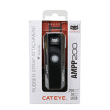 CatEye AMPP 200 front bike light in black, USB rechargeable with 200 lumens and IPX4 waterproof design.