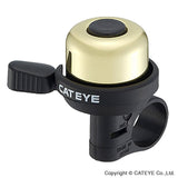Cateye PB-1000 wind brass bike bell with clear sound, fits 22.2mm handlebars, designed as a bicycle horn and bell accessory.