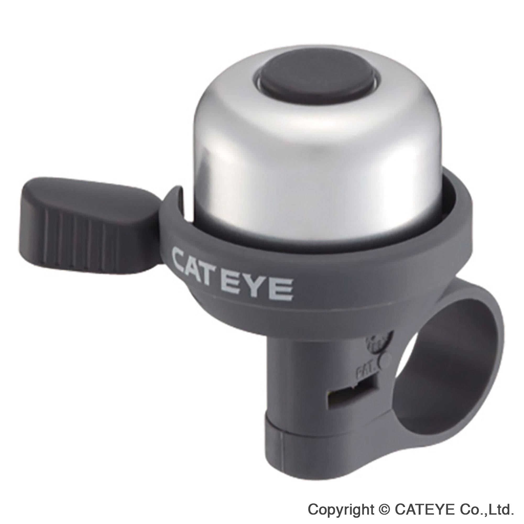 Cateye PB-100Al aluminum wind bell with double ring horn for bike handlebars, fits 22.2mm diameter, cycling accessories.