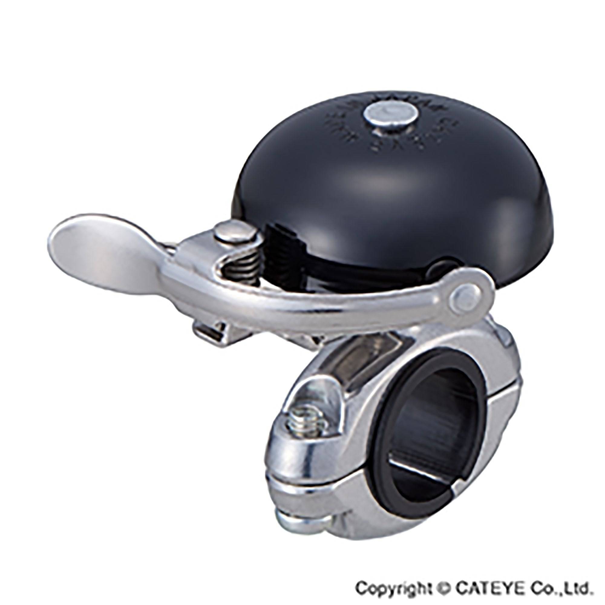 Cateye Hibiki aluminum bike bell with adjustable mount for handlebars, lightweight cycling accessory.