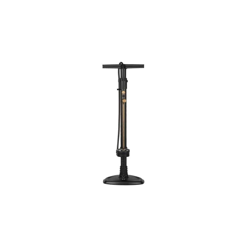 Topeak JoeBlow Tubi 2Stage pump in black and gold featuring tubeless tyre inflator with Tubi-Head for bike maintenance