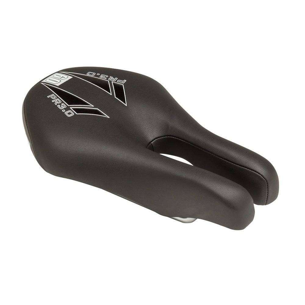 ISM PR 3.0 black bike saddle with a nose-less design for road, hybrid, and commuter bikes, featuring ergonomic comfort.