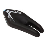 ISM PN 1.1 black nose-less bike saddle with gel padding for comfort, shown from side angle on a bike seat.