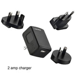 Lezyne International 2A USB charging kit with worldwide plug adapters for LED bike lights and accessories.