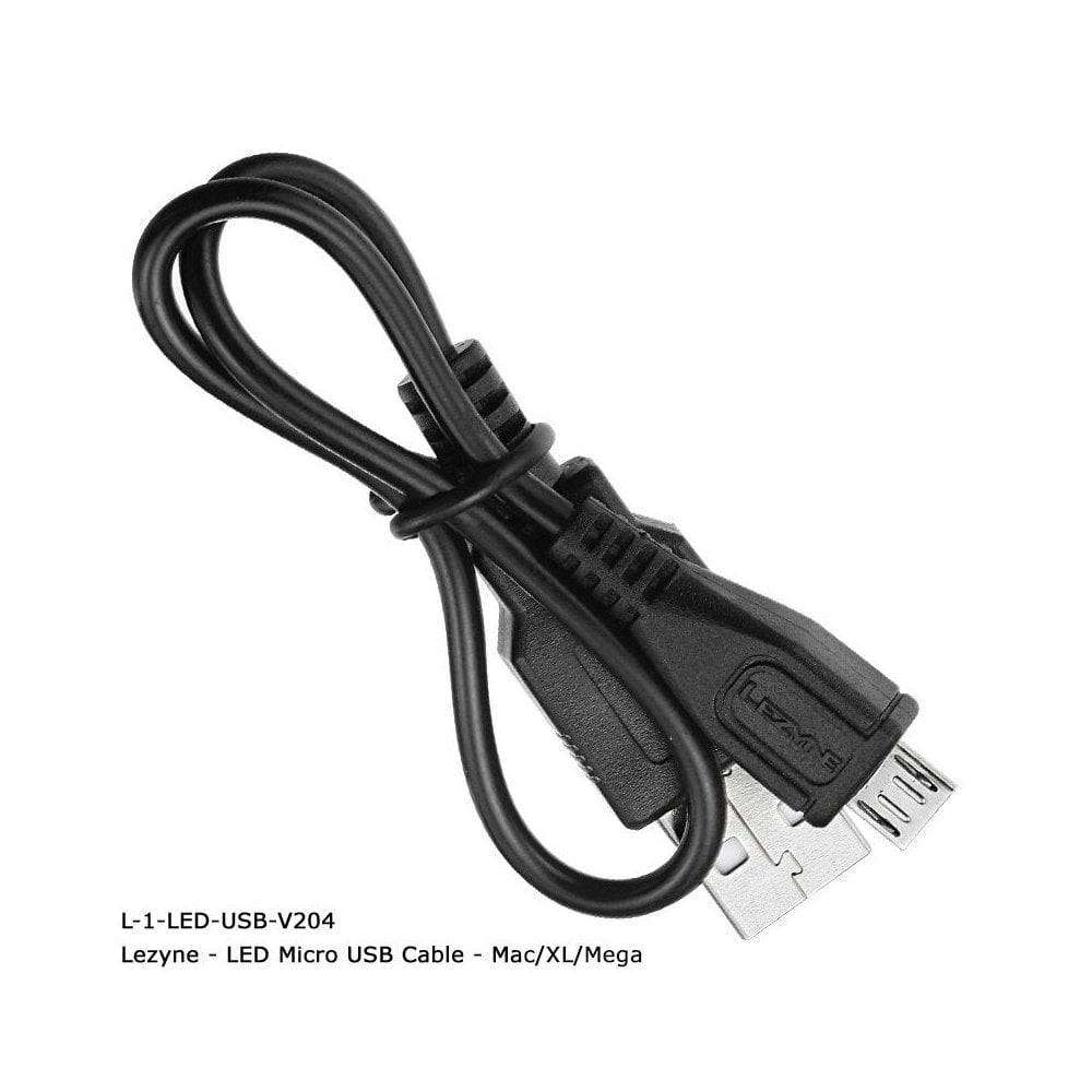 Lezyne Micro USB cable for fast, reliable charging of Lezyne bike lights, compatible with accessories since 2012.