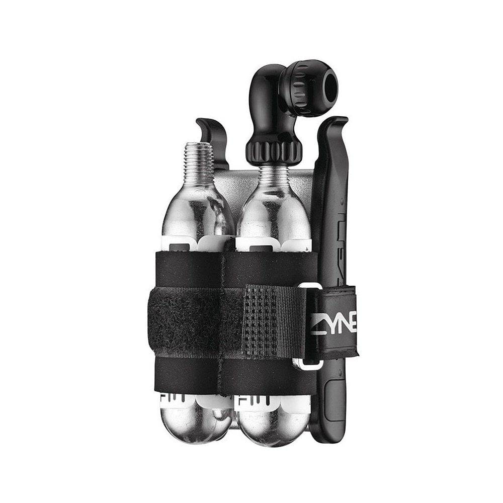 Lezyne Twin Kit CO2 16g bike inflator with Twin Speed Drive and neoprene strap, black accessories for bicycle tire inflation