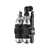 Lezyne Twin Kit CO2 16g bike inflator with Twin Speed Drive and neoprene strap, black accessories for bicycle tire inflation