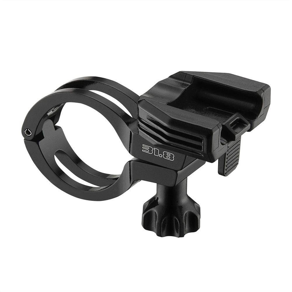 Lezyne 31.8mm aluminium handlebar mount for secure bicycle accessory fixation on bike handlebars.