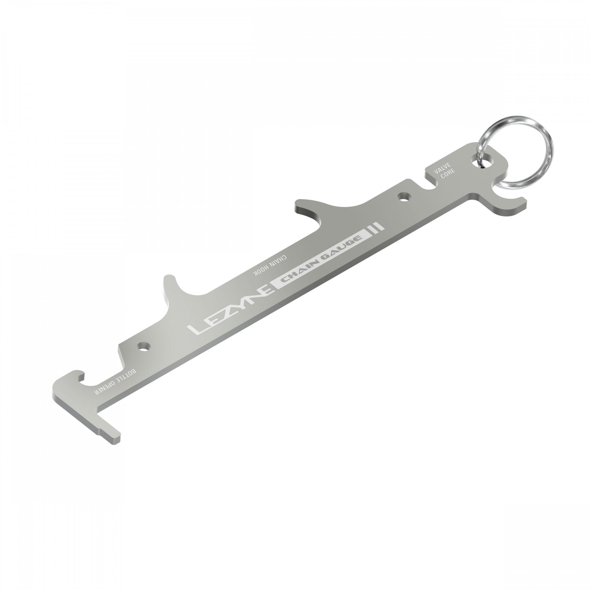 Lezyne workshop chain gauge tool used for measuring bicycle chain wear and maintenance.