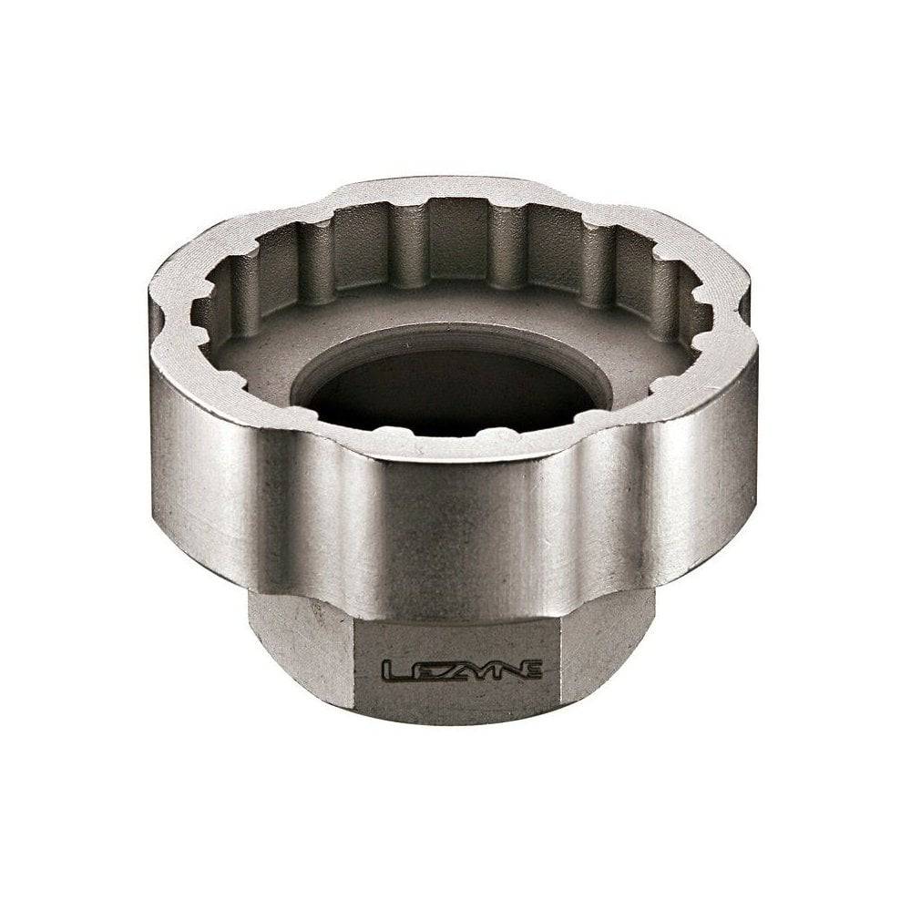Lezyne external bottom bracket socket tool for 3/8-inch drive, designed for bicycle workshop maintenance and repairs.