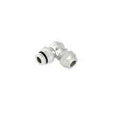 Lezyne Slip Chuck Presta valve connector with 90° angle for disc wheels, featuring replaceable seals in a workshop setting.