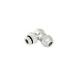 Lezyne Slip Chuck Presta valve connector with 90° angle for disc wheels, featuring replaceable seals in a workshop setting.