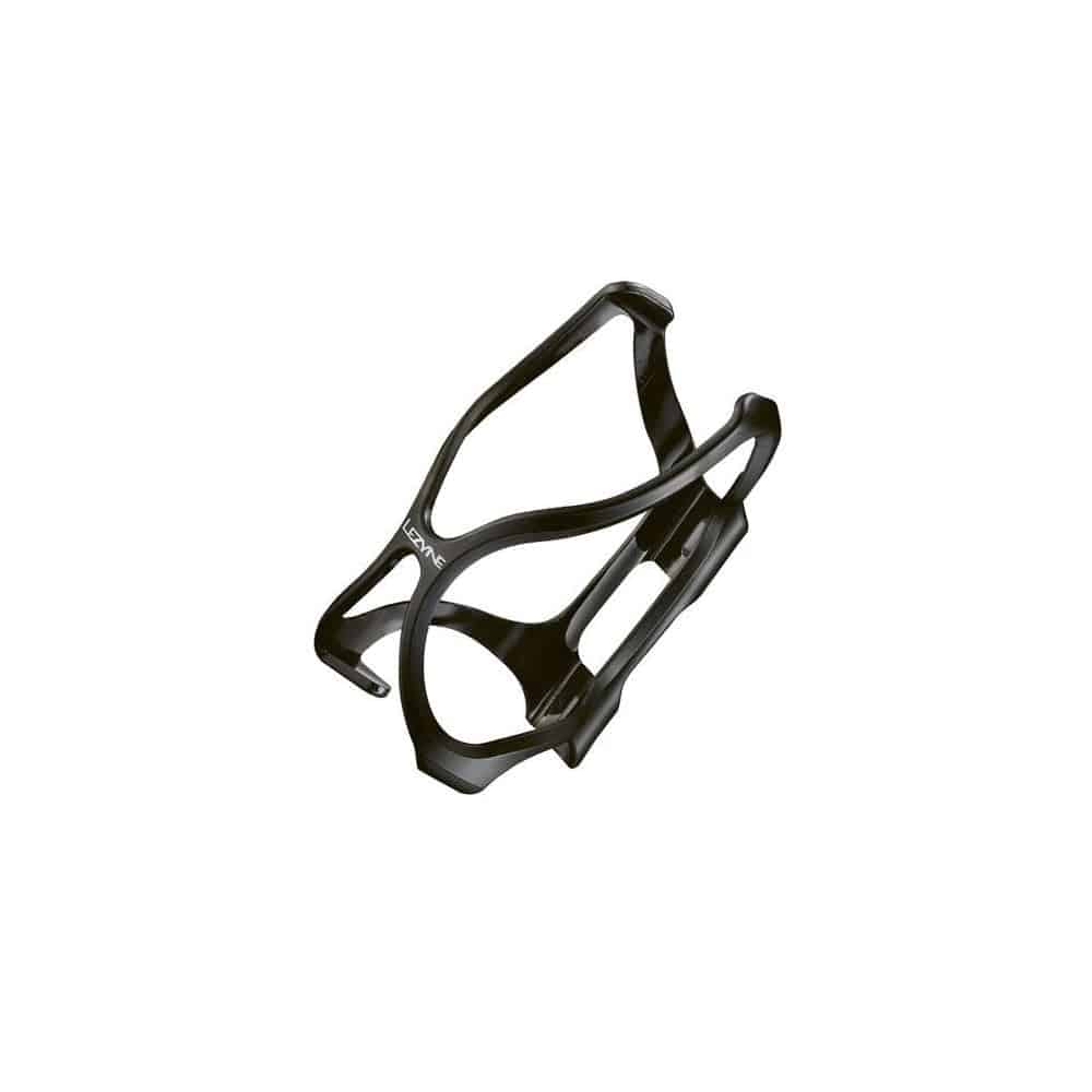 Lezyne Flow Cage bottle holder with X-Grip design for secure cycling hydration, mounted on a bike frame.