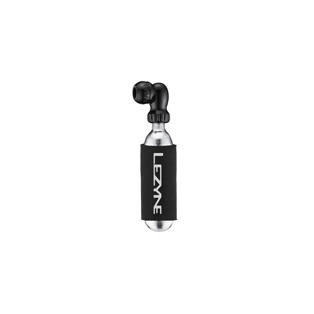 Lezyne Twin Speed Drive CO2 inflator in black with Presta and Schrader valve compatibility, used for bike tire inflation accessories.