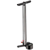 Lezyne CNC Digital Drive 3.5 floor pump with large digital gauge, silver hi-gloss finish, used for inflating bicycle tires.