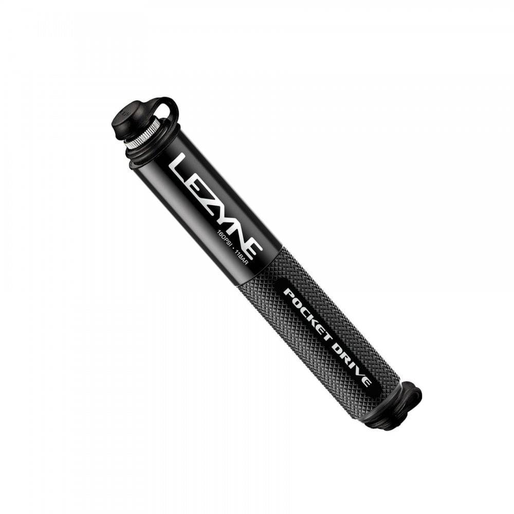 Lezyne Pocket Drive HV hand pump with ABS flex hose, compact and durable bike pump for inflating tires and accessories.