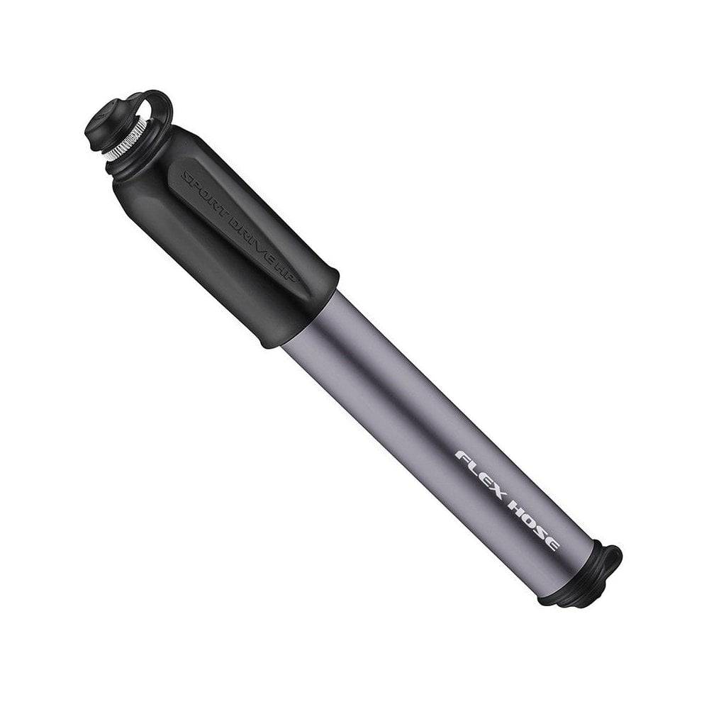 Lezyne Sport Drive HP-S grey high-pressure bike pump with frame mount for cycling accessories.