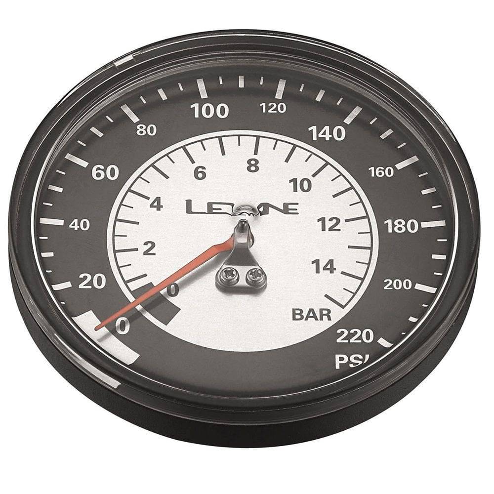 Lezyne 60 PSI gauge replacement for 2.5-inch high volume floor pumps, showcasing the gauge and mounting components.