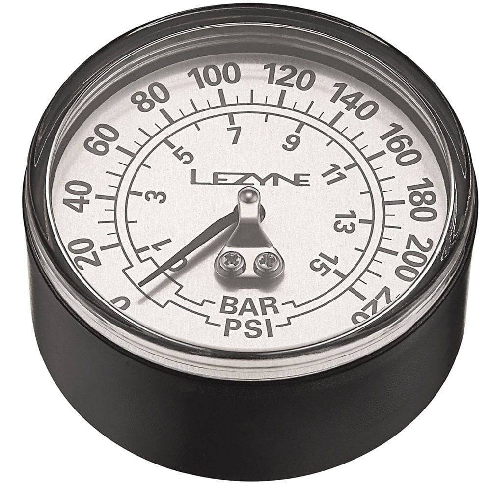 Lezyne 60 PSI gauge replacement for 2.5-inch high volume floor pump, mounted on bike pump accessories.
