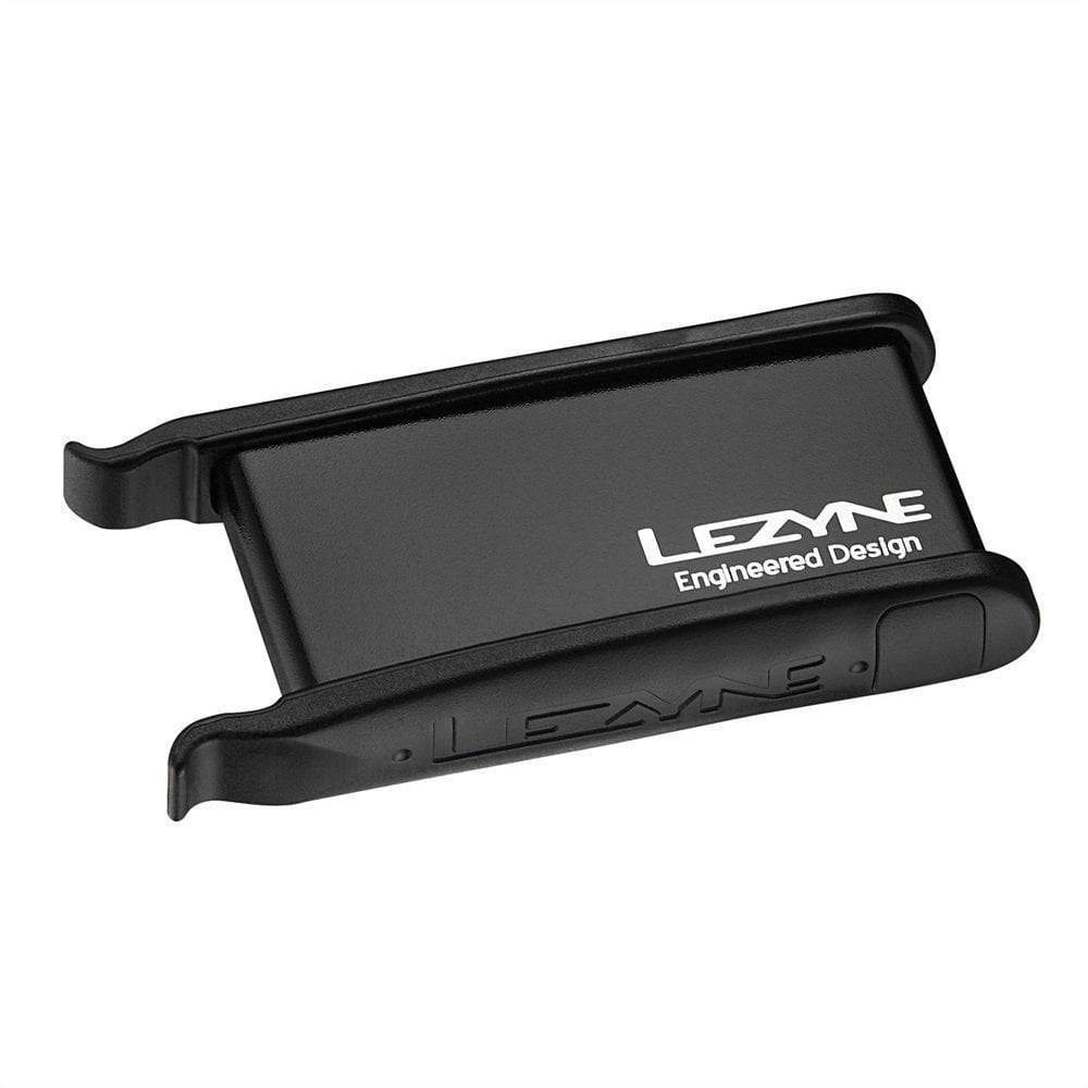 Lezyne workshop puncture repair kit with levers, patches, tyre boot, and scuffer for bike tyre repairs.