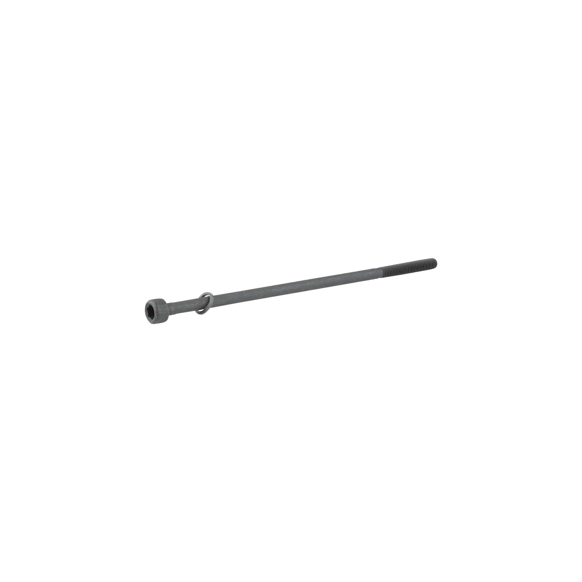 Black Trek front Thru-Skewer for bike wheels, 134.5mm length, durable component for secure wheel mounting.