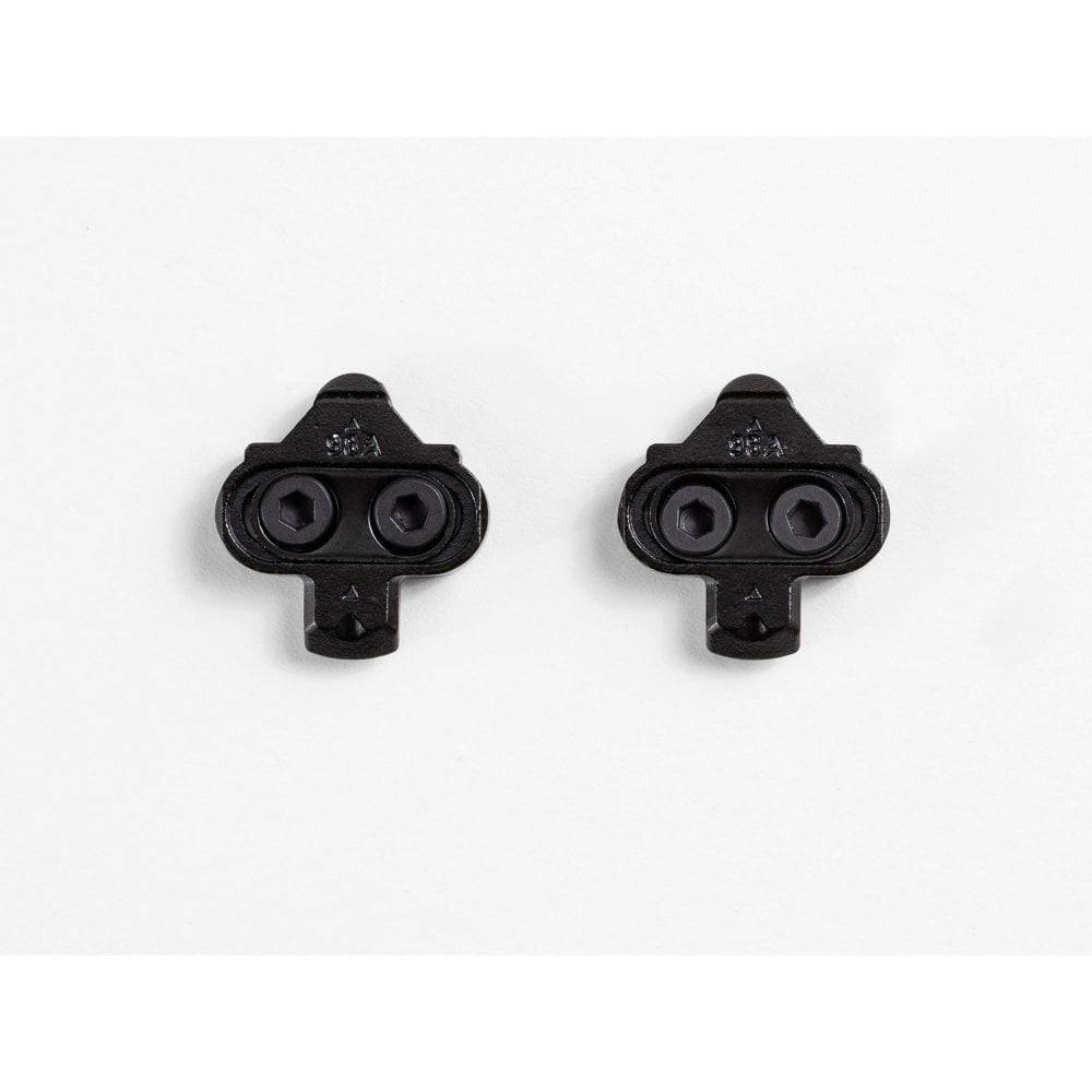 Bontrager MTB clipless pedal cleat set in black for 2-bolt SPD pedals, showing the cleats and mounting details.