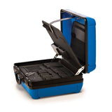 Park Tool BX-2.2 Blue Box workshop tool case with secure lock and custom pallets for mechanics, showing the sturdy blue case and locking mechanism.