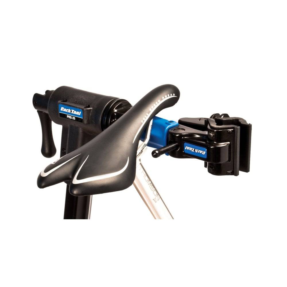 Park Tool PRS-25 Team Issue bike repair stand with adjustable clamp, used for professional bike maintenance and workshop setups.