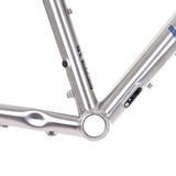 Kinesis UK GTD V2 titanium road frameset with carbon fork and disc brake mounts, showcasing sleek frame tubing and mounting points.