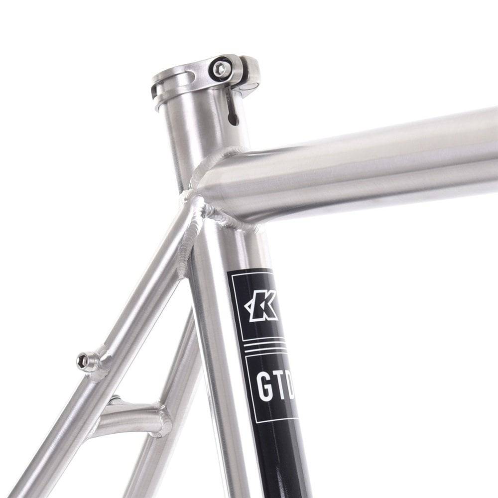 Kinesis UK GTD V2 titanium road frameset with carbon fork and disc brake mounts in a sleek design.