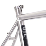 Kinesis UK GTD V2 titanium road frameset with carbon fork and disc brake mounts in a sleek design.