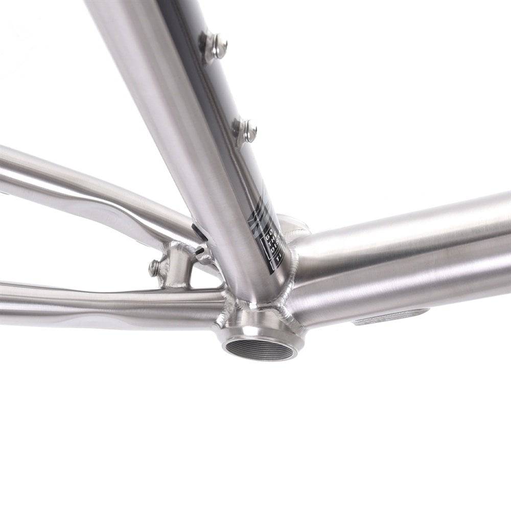 Kinesis UK GTD V2 titanium road frameset with carbon fork and disc brake mounts, showcasing sleek frame design and lightweight construction.