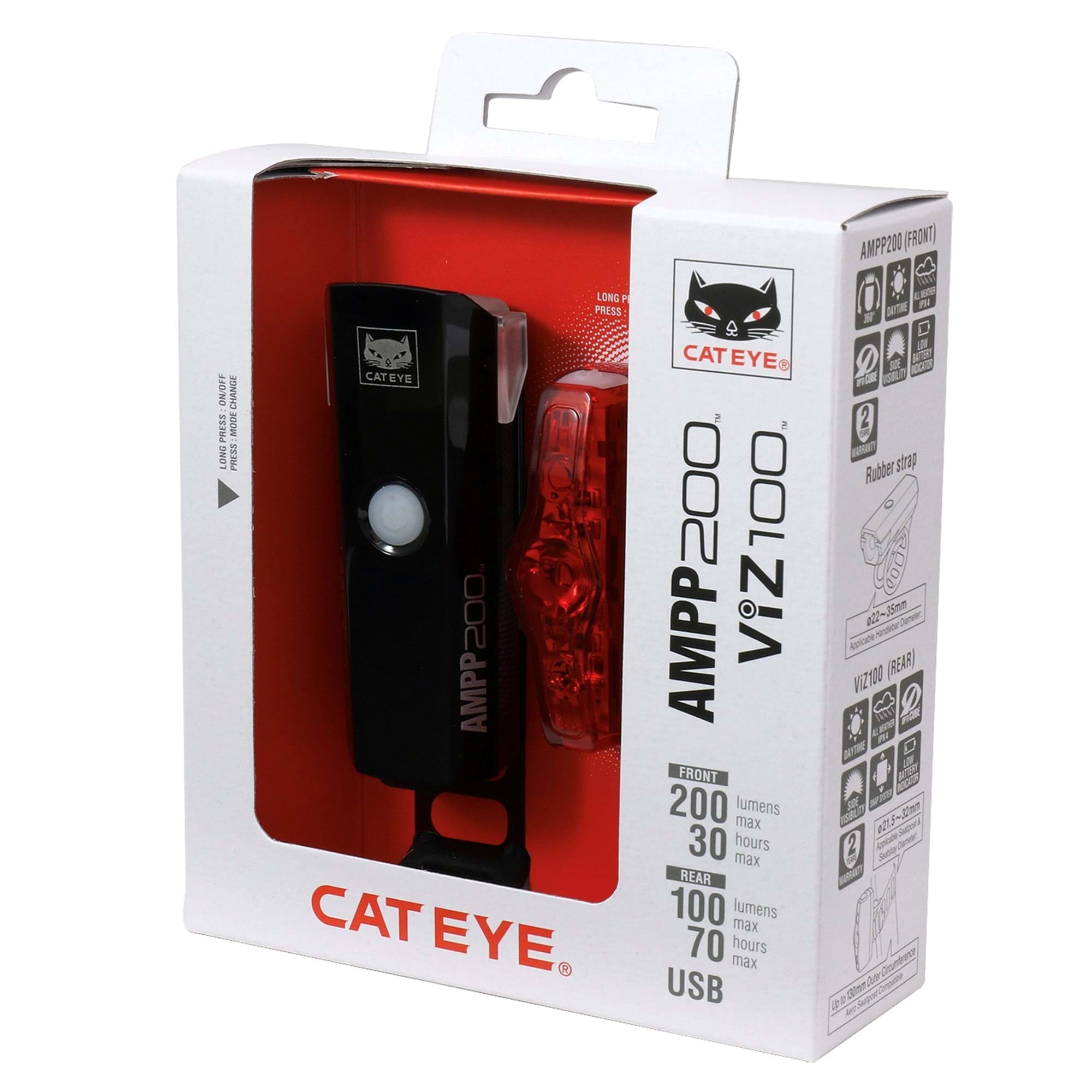 Cateye Light Sets - Ampp 200 / Viz 100 Bike Light Set