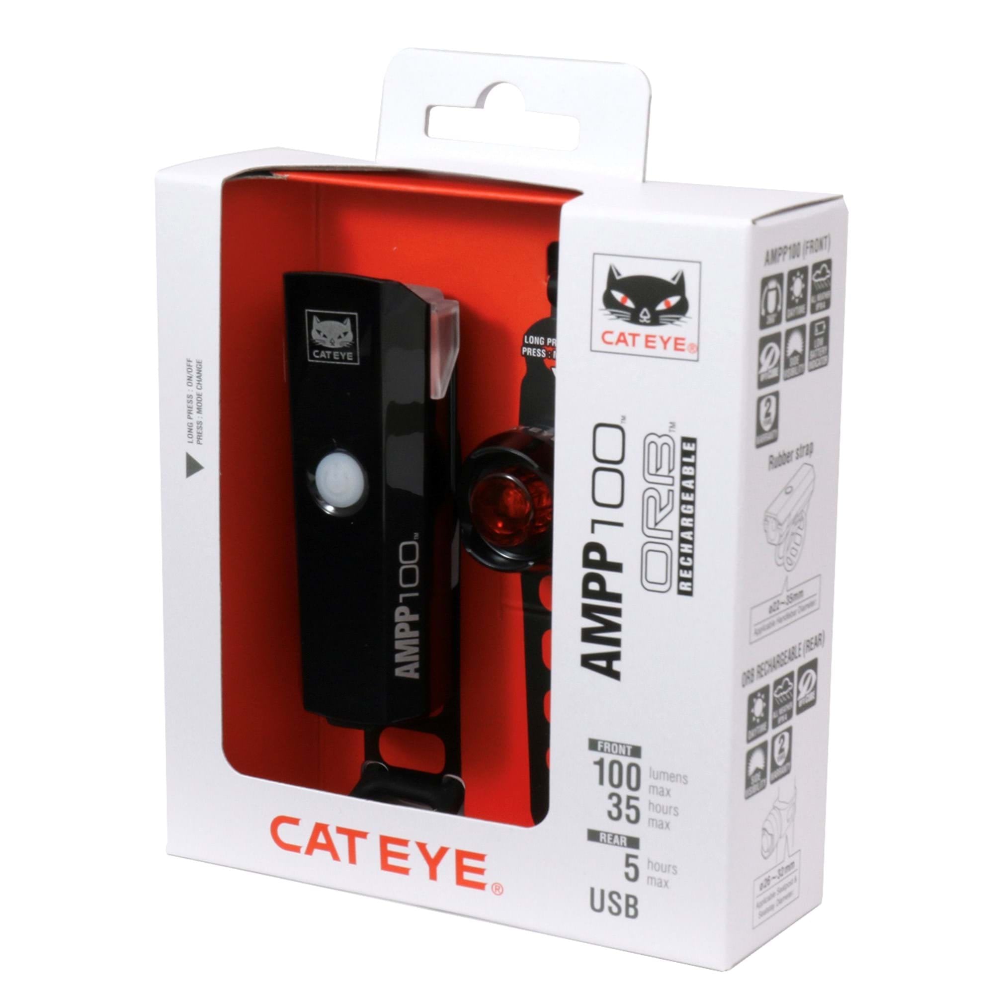 Cateye Light Sets - Ampp 100 / Orb Rechargable Bike Light Set