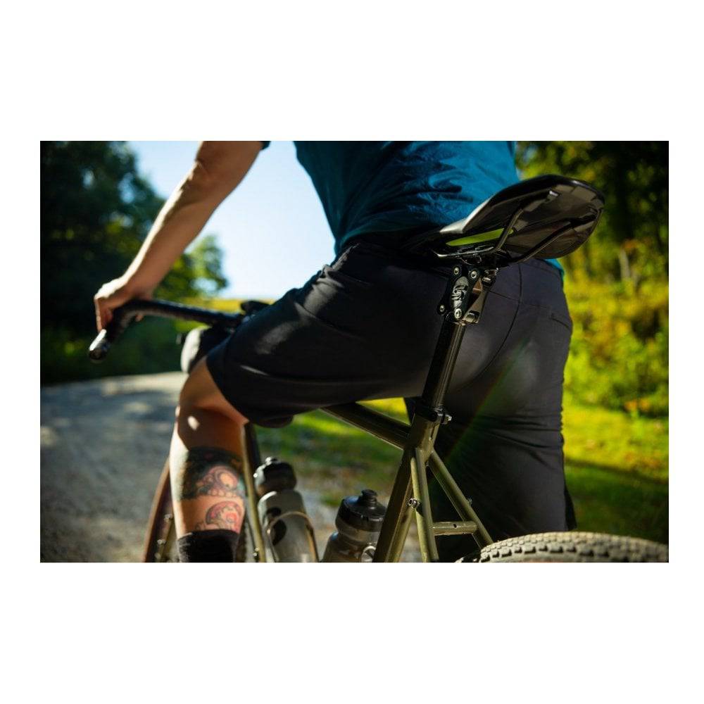 Cane Creek eeSilk+ carbon suspension seatpost for gravel and mixed surface bikes, showing the sleek black design and adjustable clamp
