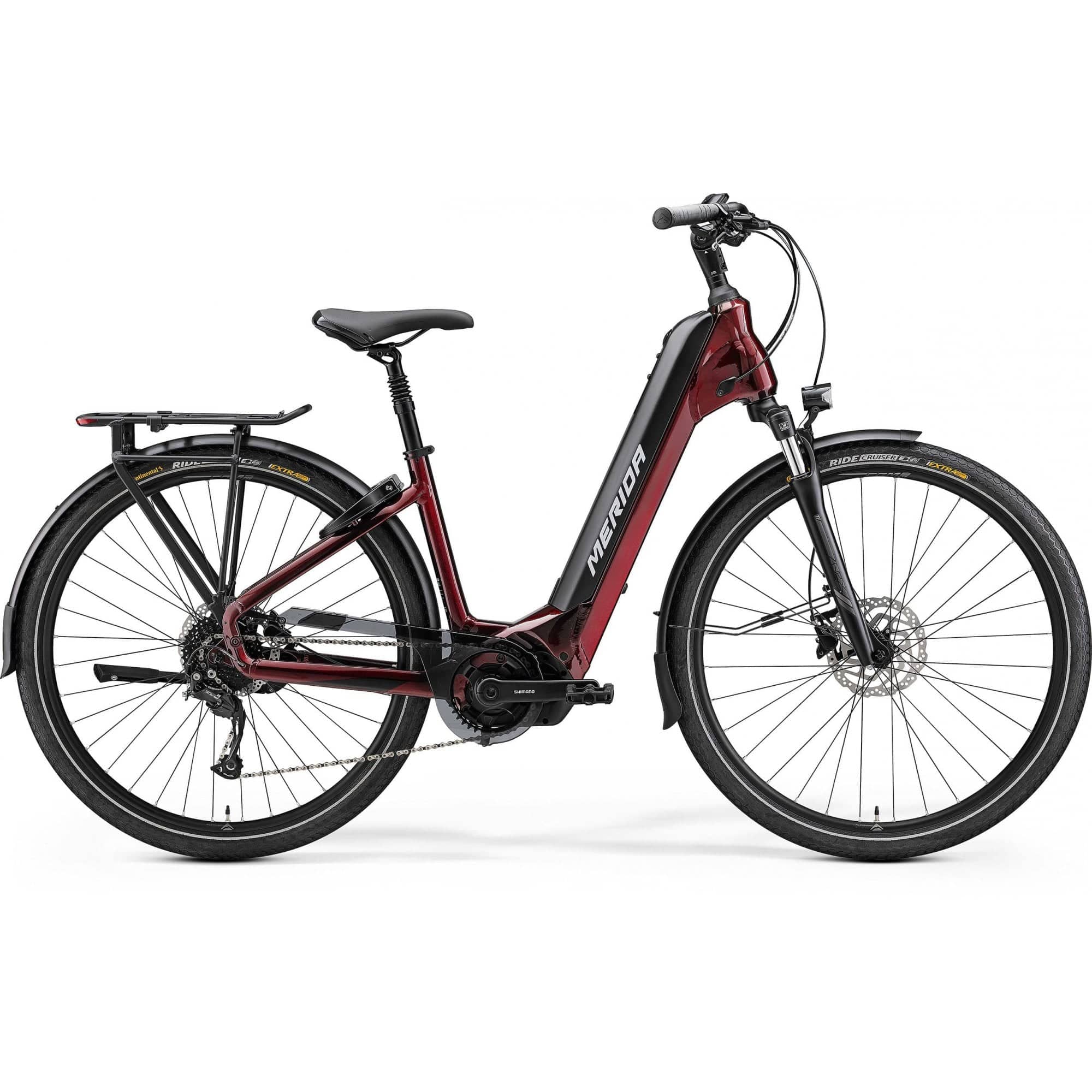 Merida eSpresso City 400 EQ electric hybrid bike with Shimano STEPS motor, integrated accessories, and sleek urban design.