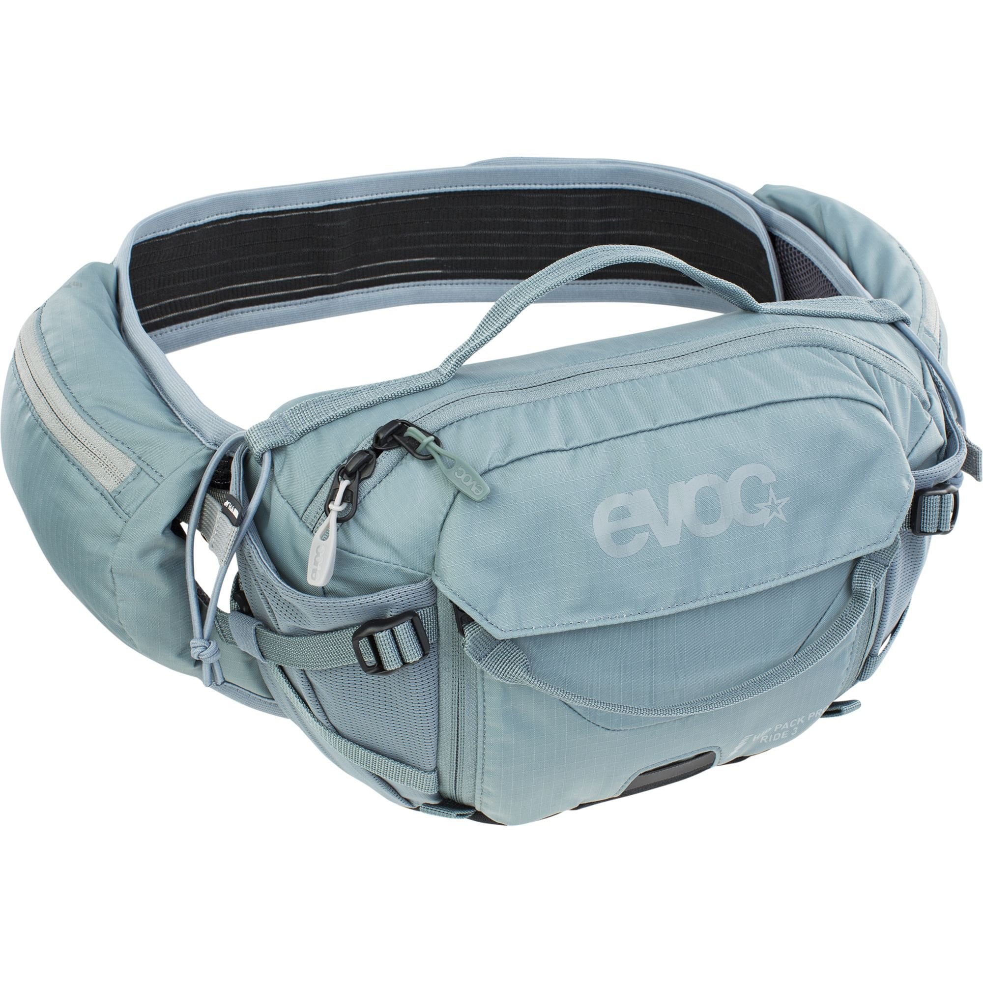 EVOC Hydration Hip Pack Pro E-Ride with 3L capacity, black accessories for e-mountainbike tours, waist-mounted hydration solution.