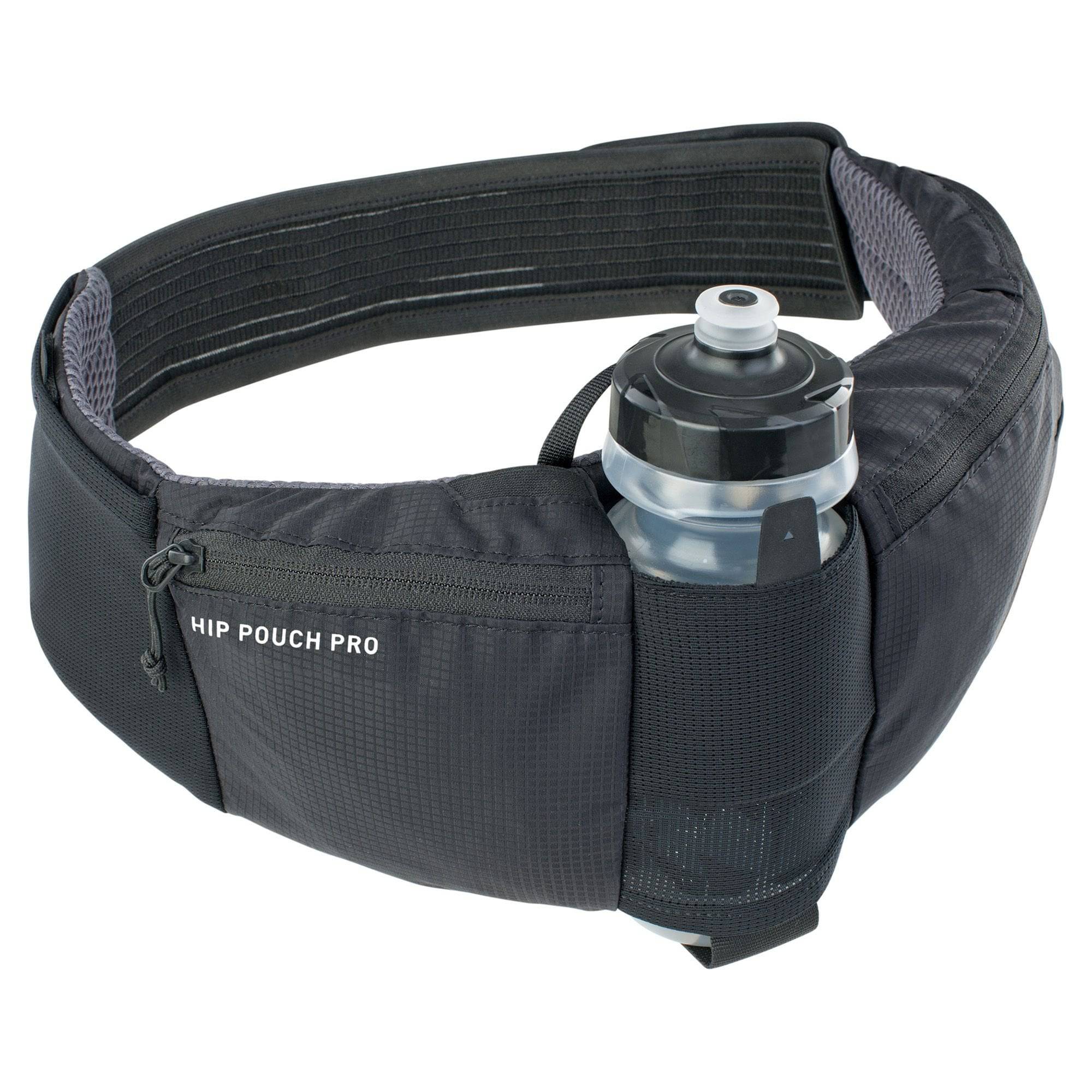 EVOC Hydration Hip Pouch Pro with 1.5L bottle, lightweight bike accessory featuring adjustable strap and compact design.